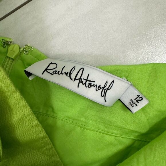 Rachel Antonoff Hannah Maxi Dress Lime Green Linen Cotton Blend 12 - Picture 9 of 10